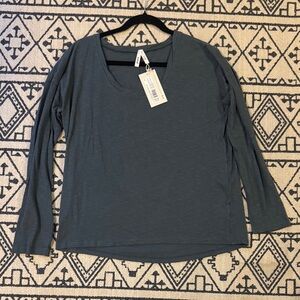 Pact Slate-Blue Organic Cotton Long Sleeve Scoop Neck Tee